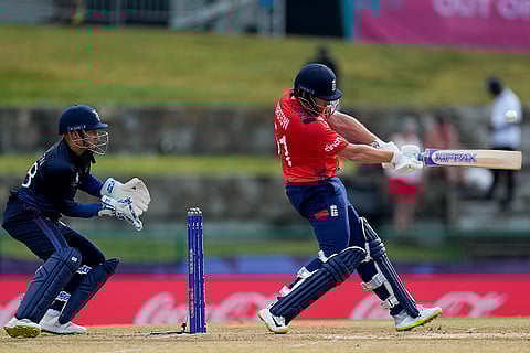 Jonathan Bairstow hits a six against Namibia
